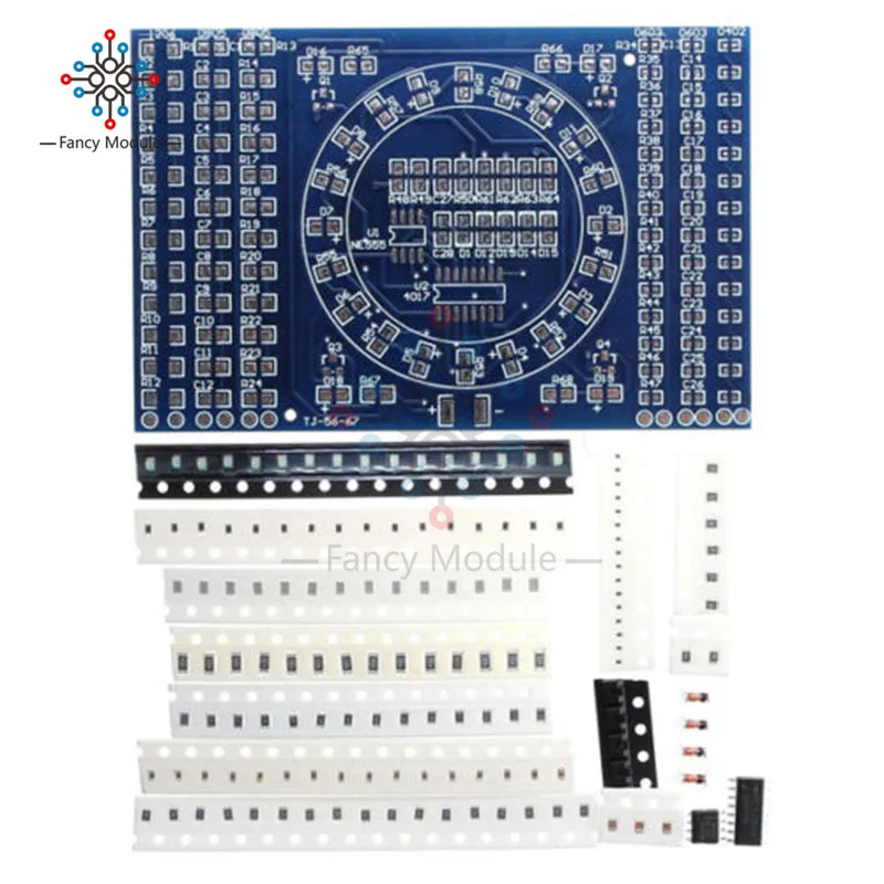 

1 Set DIY Kit SMD Rotating Flashing LED Components Soldering Practice Board Skill Electronic Circuit Training Suite 90x60x1.6mm