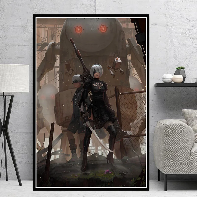 Картина на холсте NieR Automata с изображением девушки из игры Борьба японское аниме