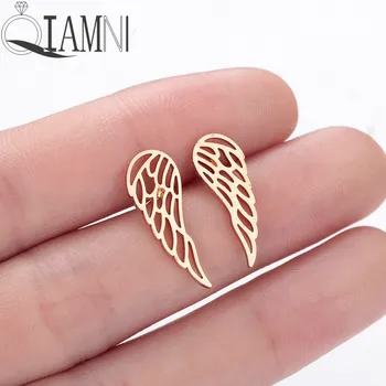 

QIAMNI Stainless Steel Minimalist Wings Stud Earring for Women Men Birthday Gifts Ear Climbers Party Jewelry Pendientes Brincos