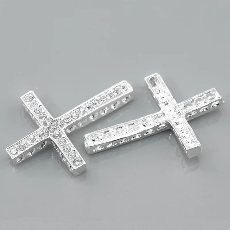 20Pcs Silver Plated Cross Clear Rhinestone Charms Connectors Jewelry