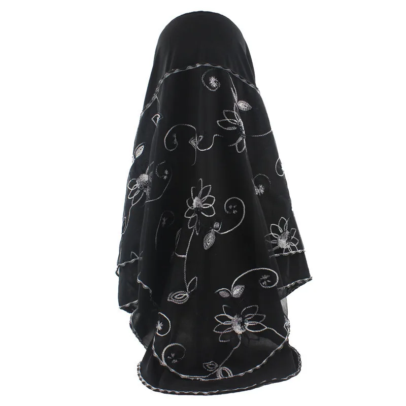 Мусульманский Хиджаб вышитые шарфы обернутые с красивой чистой пряжи цветочный узор мягкий шарф для женщин/девочек - Цвет: Black