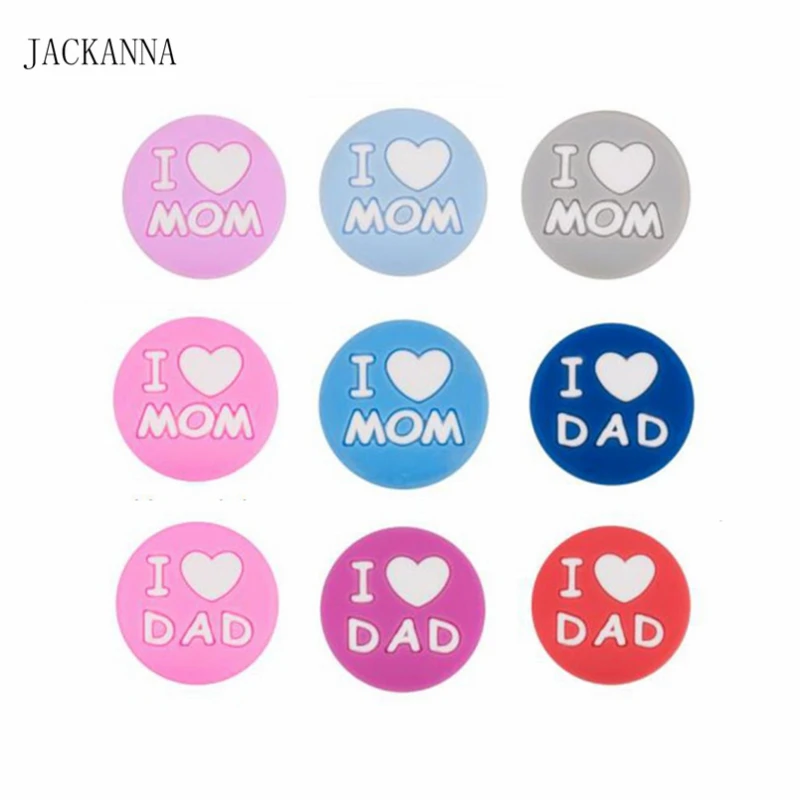 Силиконовые бусины I Love Dad Mom 20 мм зажимы для соски DIY украшения браслет аксессуары