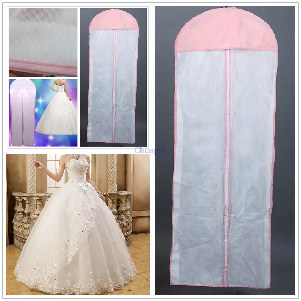 New White Breathable Wedding Prom Dress Bridal Gown Garment Hanging Shipping