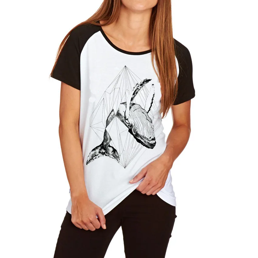 Летняя Брендовая женская футболка, футболка с принтом акулы, Женская хлопковая Футболка с рукавом реглан, хипстерская футболка с рисунком Кита, футболка с круглым вырезом