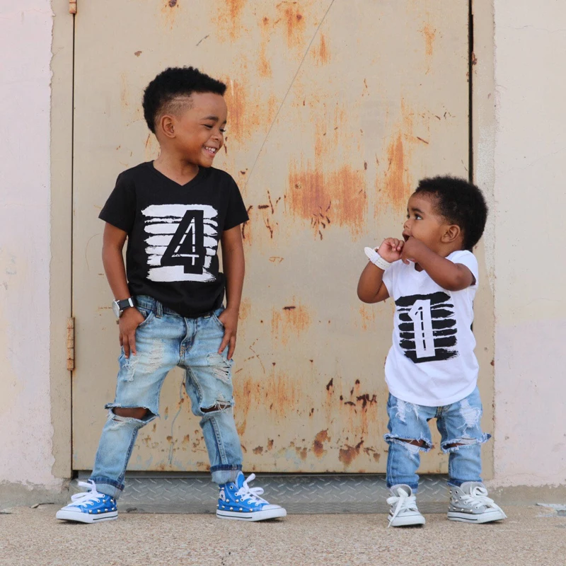 

2018 Baby Boys T-shirt Children Letter Birthday 1-4 Printed Cotton Summer Shirts for Kids 1-4 Years Black /White 2 Colors