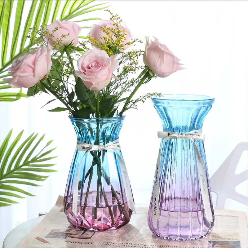 Цветная стеклянная ваза гидропоника прозрачная ваза для цветов простая гостиная столовая украшение цветная сушеная ваза для цветов