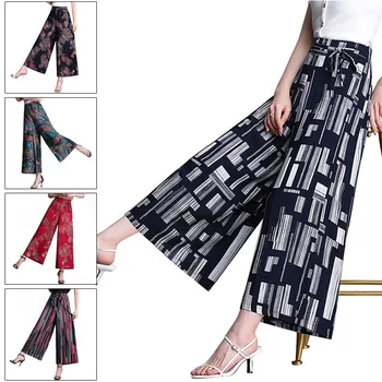 

Women Printed Wide-leg Pants Casual Loose High Waist Pants Summer Beach Party FS99