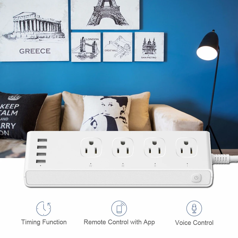 

Electrical Socket 4 USB Smart WiFi Socket Outlet Voice Remote Control Switch for Alexa/Echo/Google Home