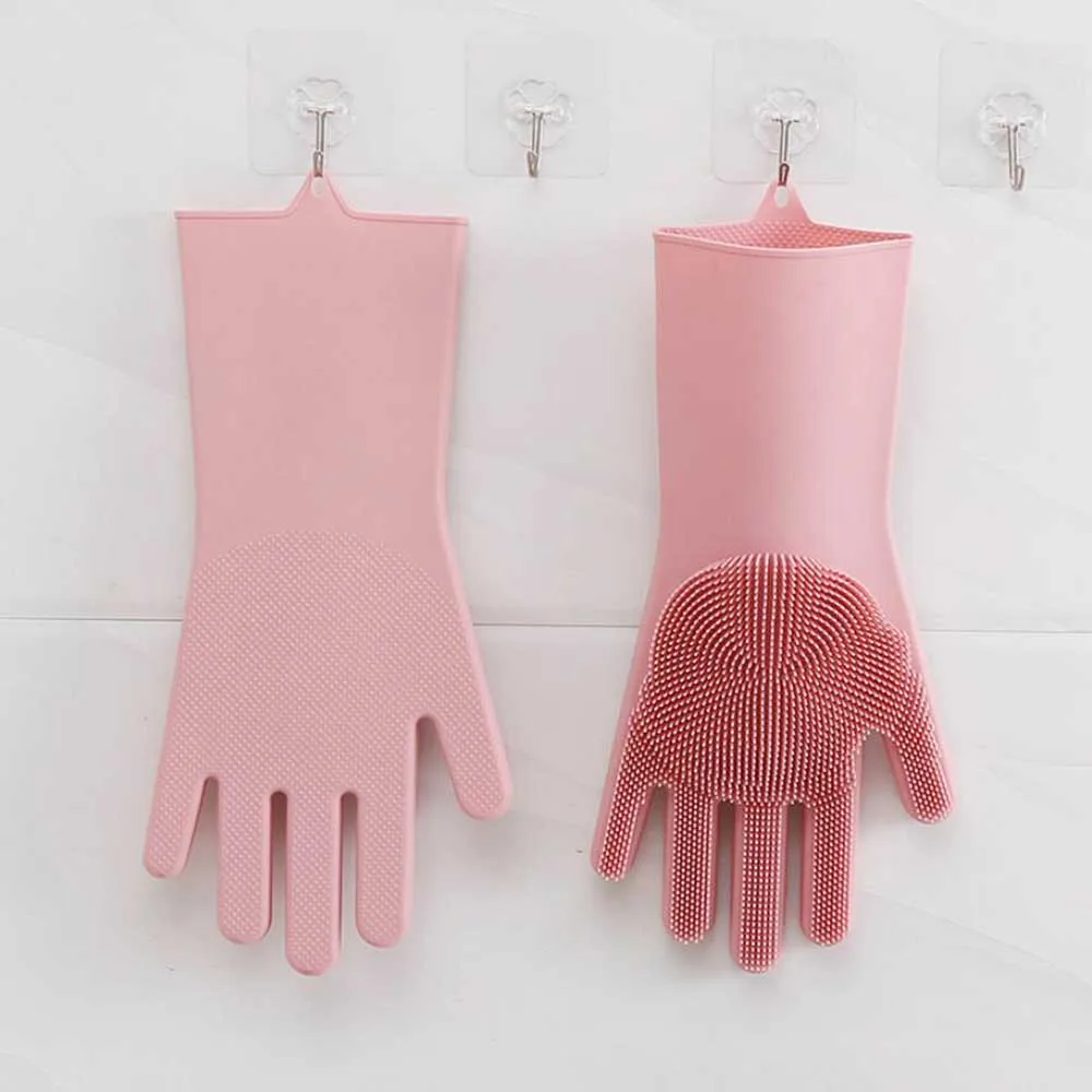 1 пара кухонные силиконовые чистящие перчатки волшебное блюдо моющиеся перчатки легко бытовой силиконовый скруббер резиновые перчатки 10300E
