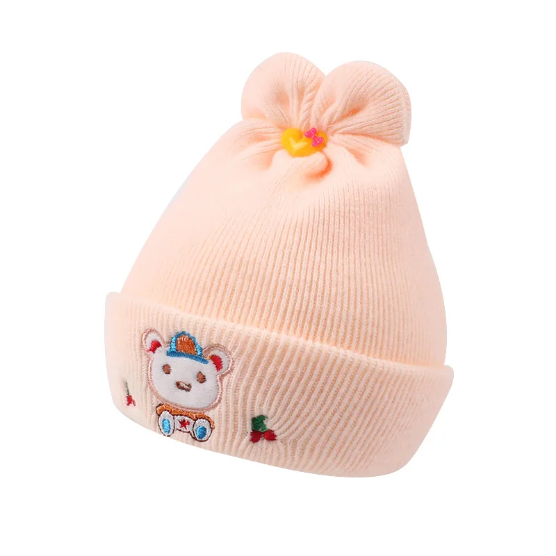 Knitted Newborn Baby Hat Cute Bear Infant Beanie Hat For Newborn Girls Soft Warm Baby Tire Hat Autumn Winter Baby Girls Clothing (12)