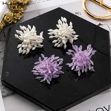 HUANZHI Новинка S925 Серебряный булавка Кристалл бисер геометрический стереоскопический Солнечный цветок Прозрачные Серьги гвоздики для женщин Девушка Вечерние