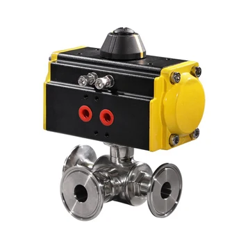 

1-1/4 inch Food Grade Sanitary Pneumatic 3 Ways Ball Vlave Tri Clamp Connection Double Acting Stainless Steel 304