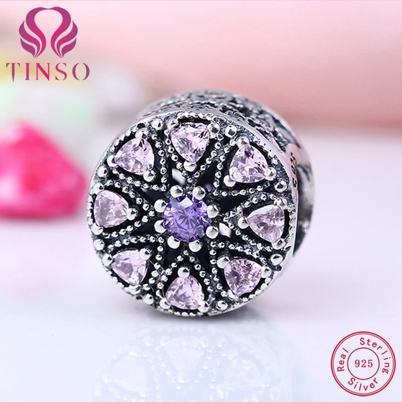 

Authentic 925 Sterling Silver Jewelry Crystal Blossom Flower Charms Fit Pandora Bracelet Bangle DIY Original Jewelry Making