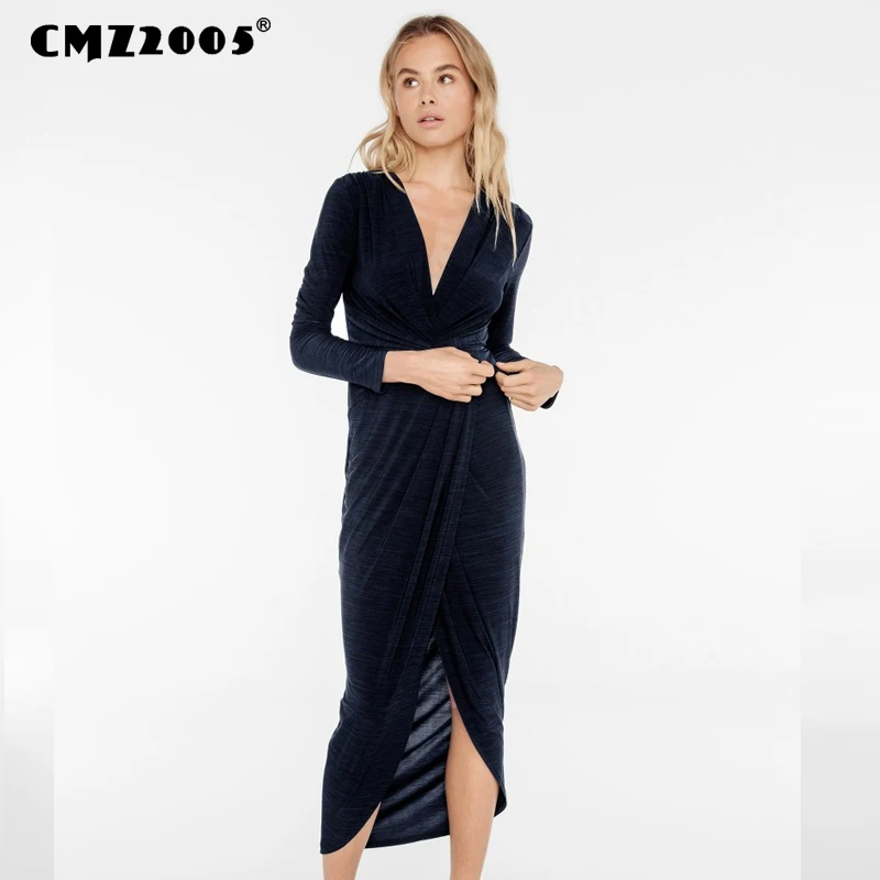 

Elegant deep v neck solid long dresses Ruffles high waist women dresses Evening party female sexy dress vestidos 71683