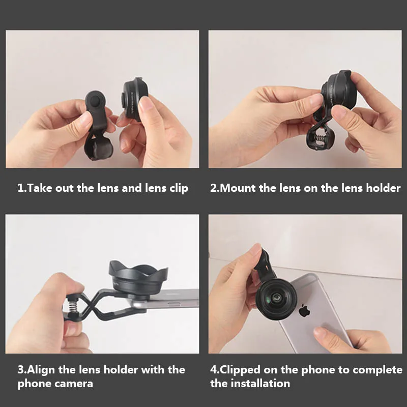 

4 In 1 Fisheye Wide Angle Macro Lens Telephoto Phone Lens Set for iPhone Huawei Xiaomi Hi dropship