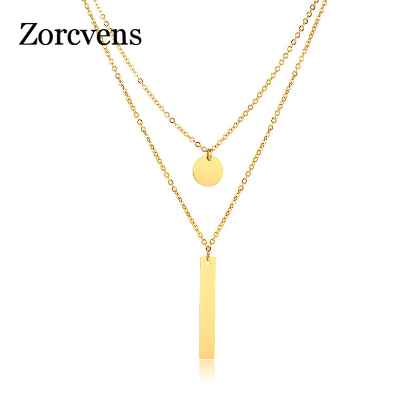 

ZORCVENS Layered Coin Necklace for Women Customize Alphabet Tag Bar Female Jewelry Stainless Steel Elegant Party Jewelry