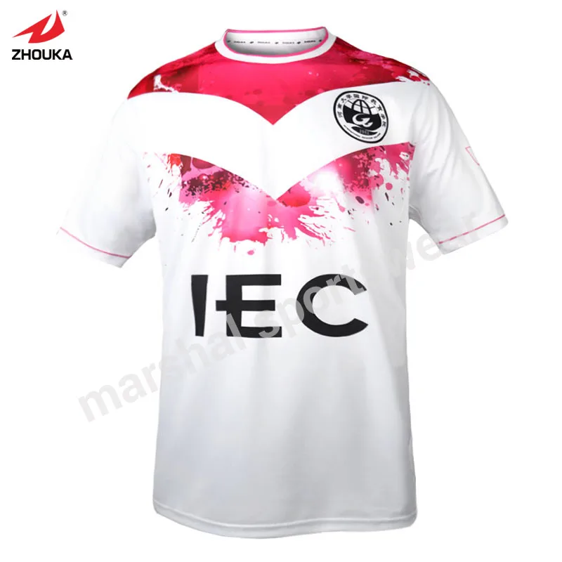 white and pink custom soccer t shirt top quality sublimation print 100