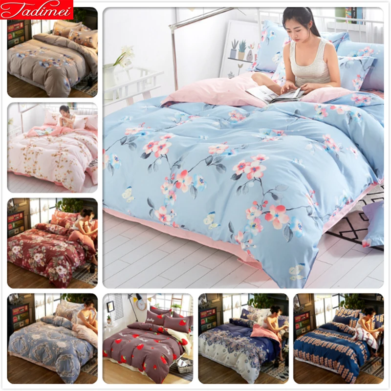 buy Flower Pattern Duvet Cover 3 4 pcs Bedding Set Adult Kids Child Soft Bed Linen Single Double Queen King Size Bedspreads 180x220