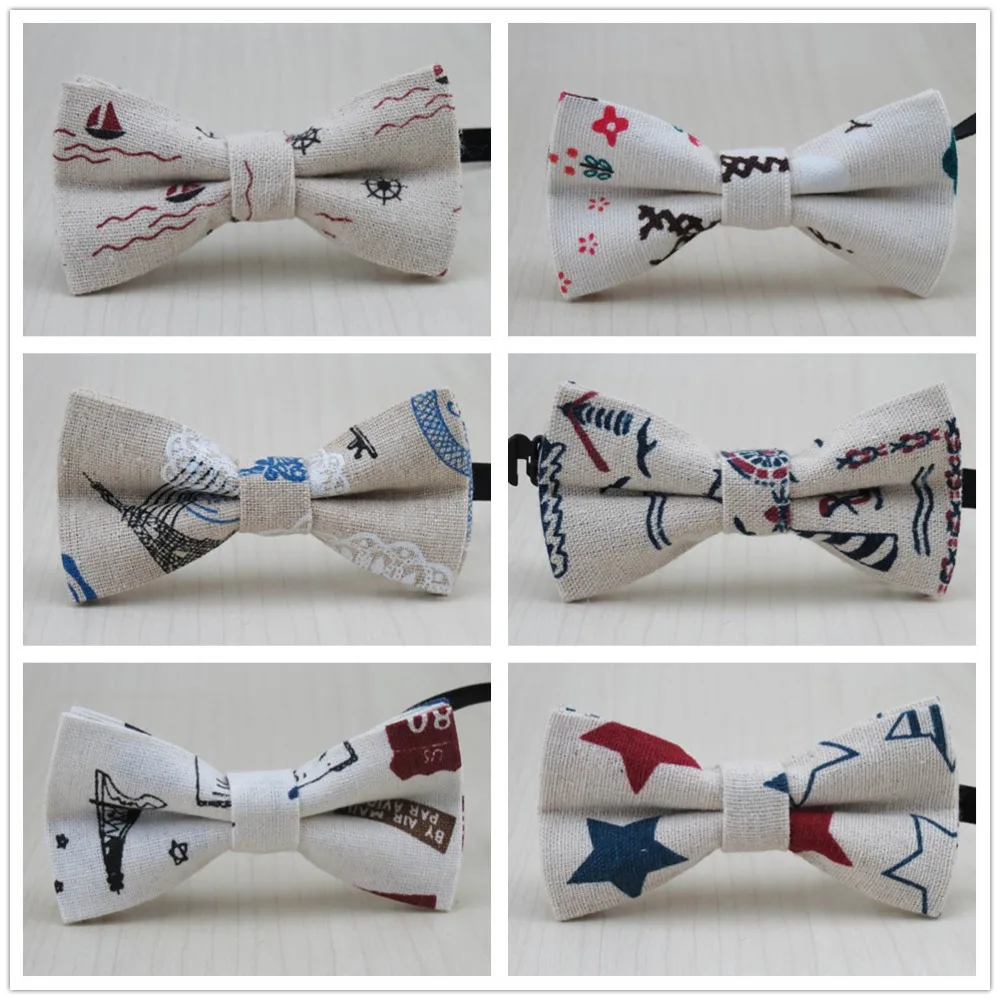 Baby Bow Tie Boys Girls Bowtie Kids Cotton Linen Butterfly Tie Flowers Star Bowtie