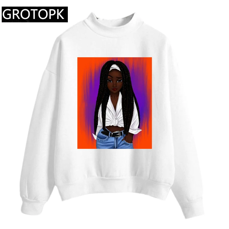  2 Bunz Melanin Poppin Aba Print Hoodie Sweatshirts Women Hoody Hoodies Cool Black Girl Graphic Swea