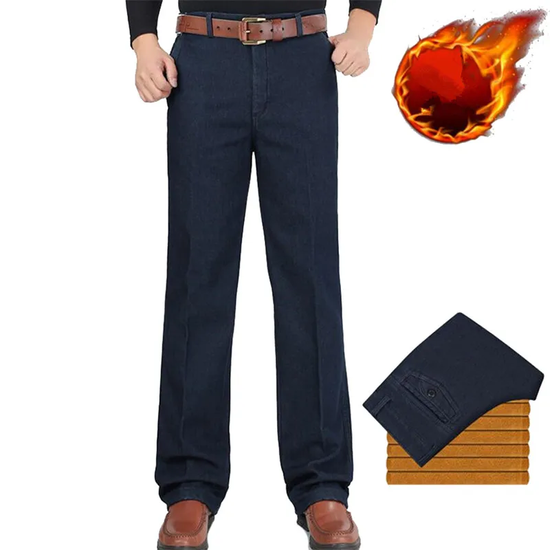 MORUANCLE новые мужские зимние теплые джинсы брюки с флисовой подкладкой термо джинсовые брюки для мужчин прямые теплые Хранитель размера плюс 30-42