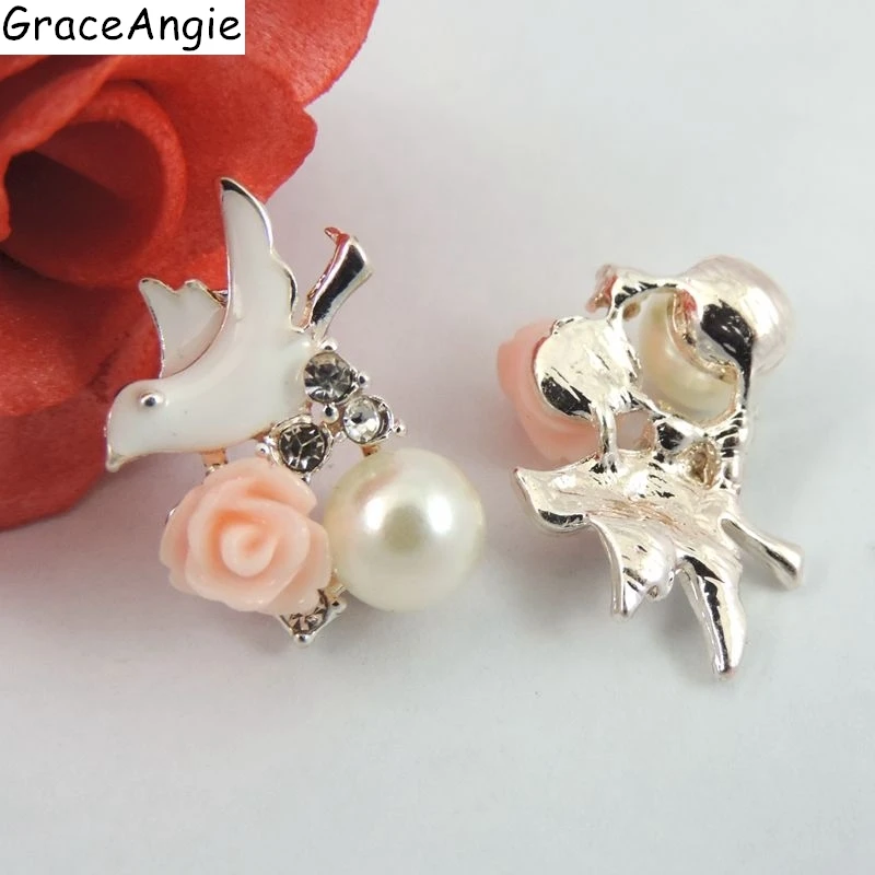 

6PCS Fashion Pendant Silver Plated Bird Flower Charms Necklace Pendant Elegant Alloy Enamel Pendant Charms 19*16*8mm 39232