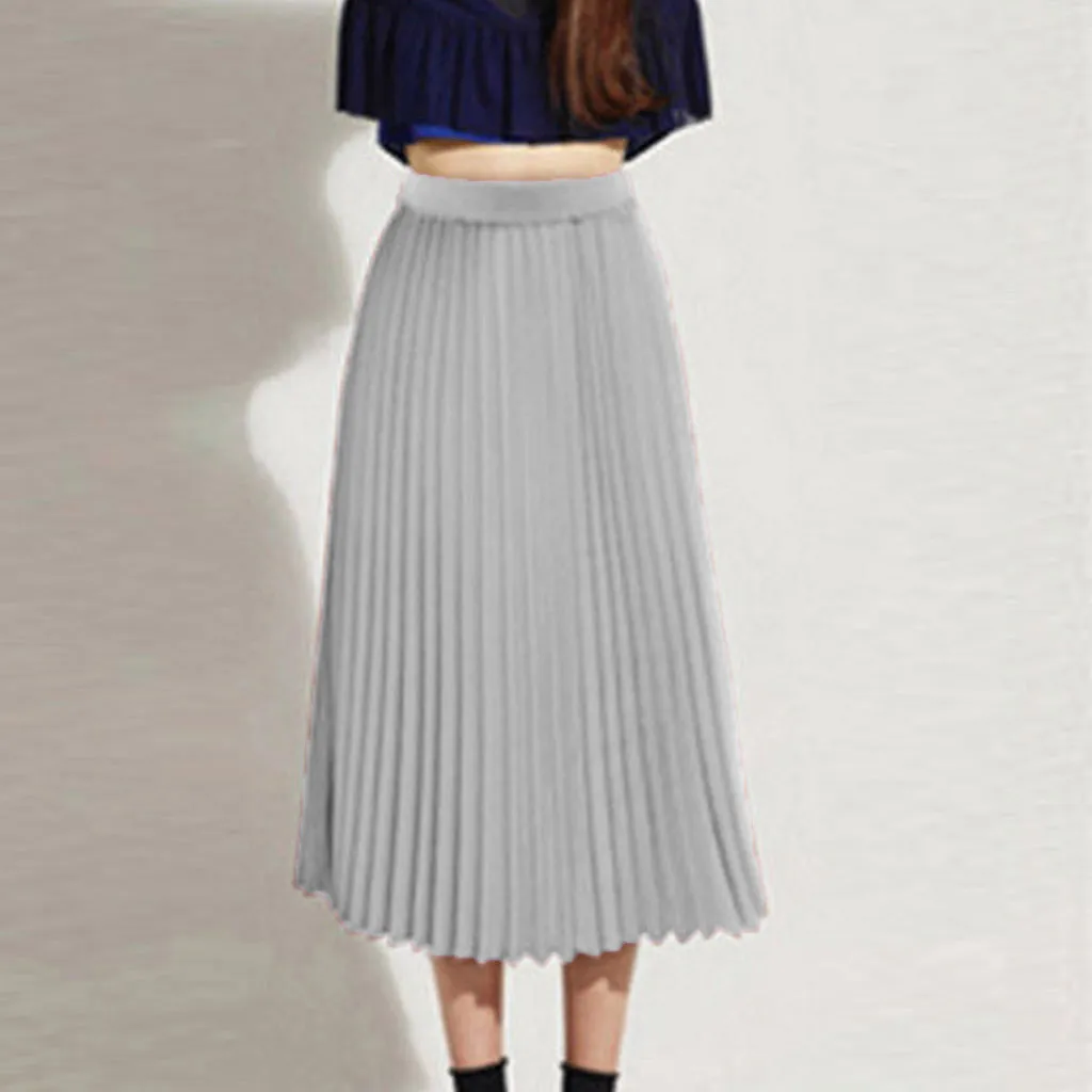 Летние женские юбки shein saia, однотонная плиссированная элегантная юбка средней длины с эластичной талией, юбка макси jupe femme faldas mujer moda# N05