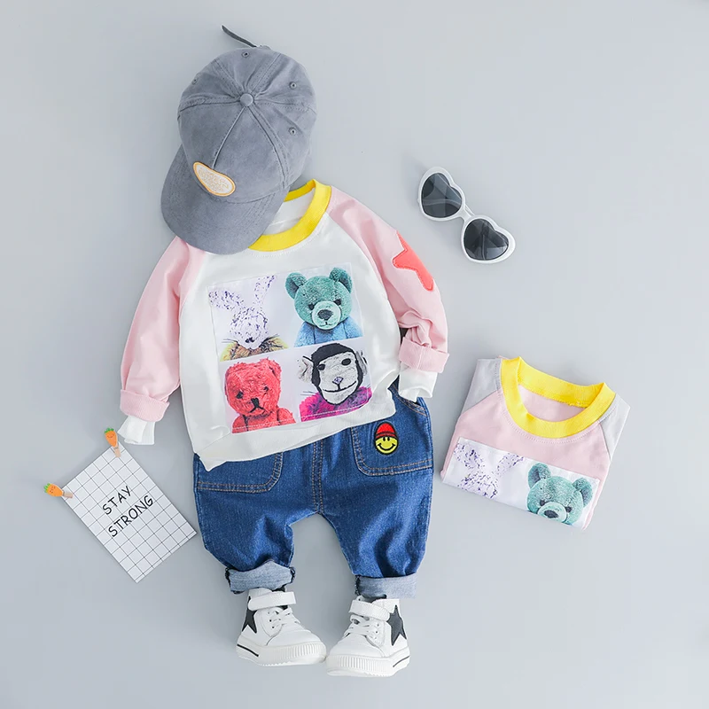 

HYLKIDHUOSE Infant Clothing Sets 2019 Spring Baby Girls Boys Clothes Suits Cute Bear T Shirt Pants 2 Piece Children Kids Costume
