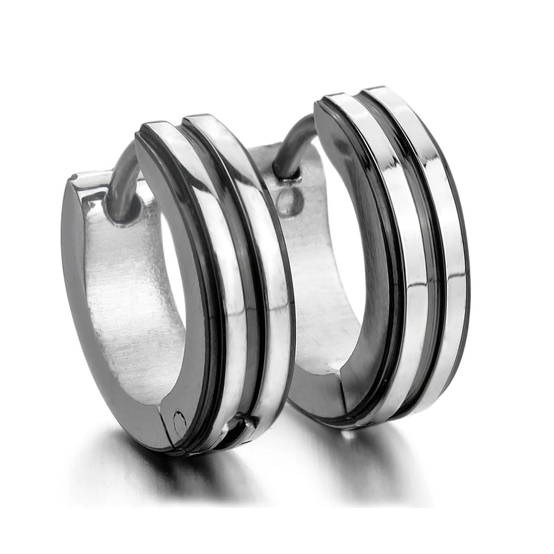 Stainless steel stud plugs hoop earrings ear studs silver black strip