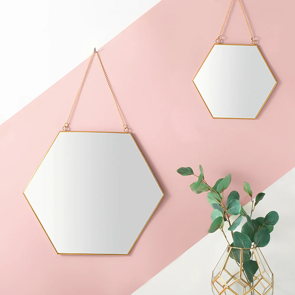 Nordic minimalist geometric shape golden brass hexagonal mirror bathroom mirror console mirror makeup mirror LO611239 Nordic minimalist geometric shape golden brass hexagonal mirror bathroom mirror console mirror makeup mirror LO611239