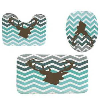 

4Pcs Home Bathroom Decor Set Tripe Deer Pattern Toilet Seat Cover Bath Mat Set+ Waterproof Shower Curtain