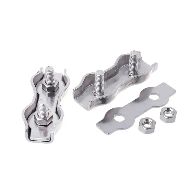2pcs Stainless Steel Wire Rope Clips Double Grips Cable Clamps For