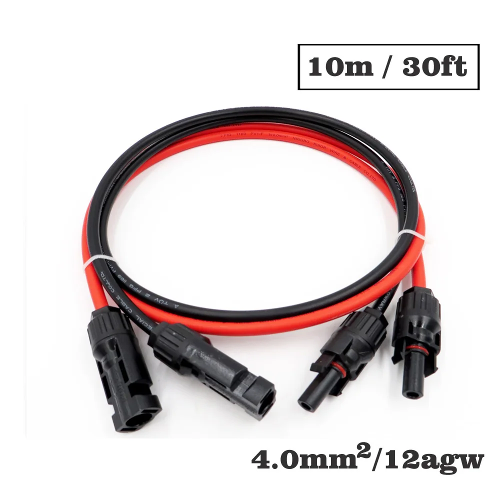 

1pair X 4mm2 12AWG 30FT 10m MC4 Connector Extension Connect branch black parallel Series 10 meter extend cable