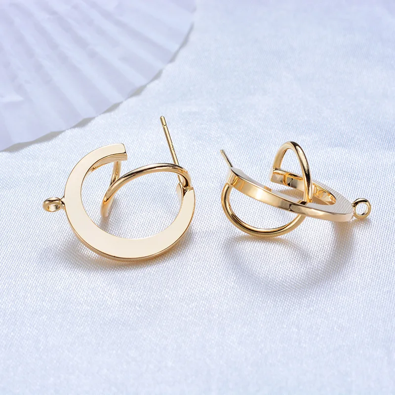

(164) 6PCS 20MM 24K Gold Color Brass Round with S line Stud Earrings High Quality Diy Jewelry Findings Accessories