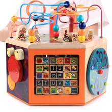 Музыкальная шкатулка для драгоценностей, большие круглые бусины, шестигранные Развивающие игрушки для детей 1-2 недели, 3 года, деревянные игрушки для младенцев