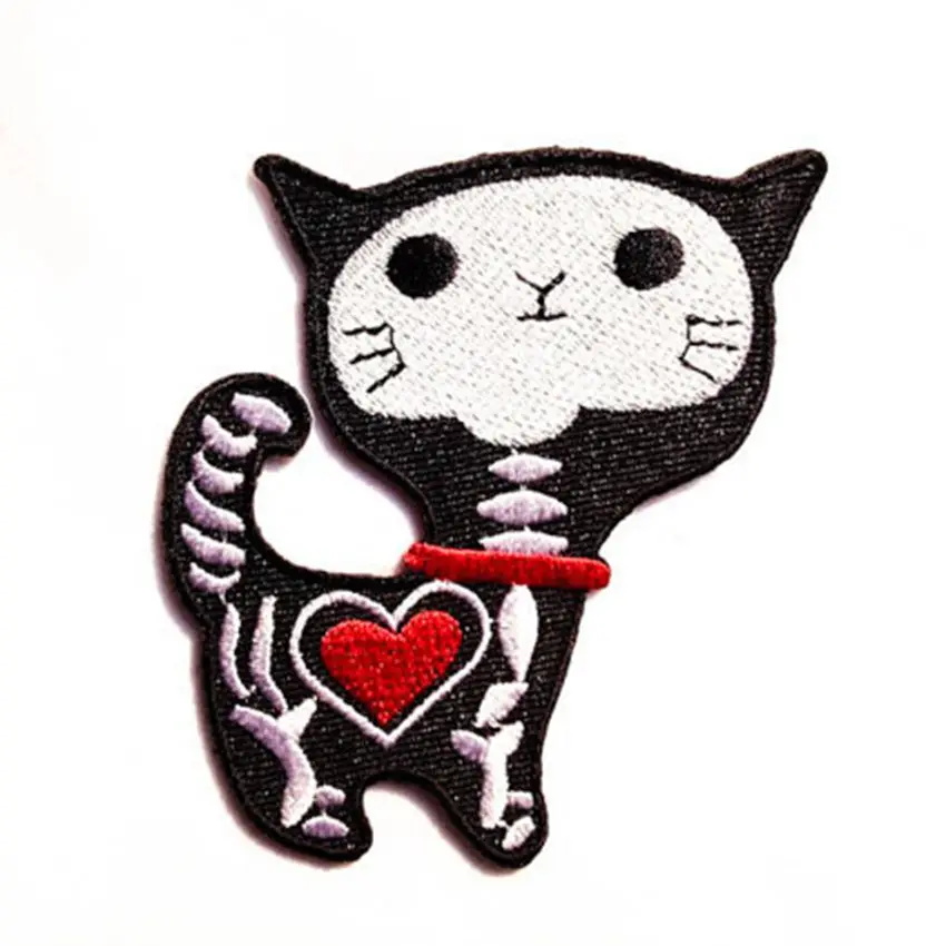 

Skeleton Cat Iron On Patch Embroidered Clothes Patch For Clothing Woman Clothes Stickers Garment Apparel Accessories