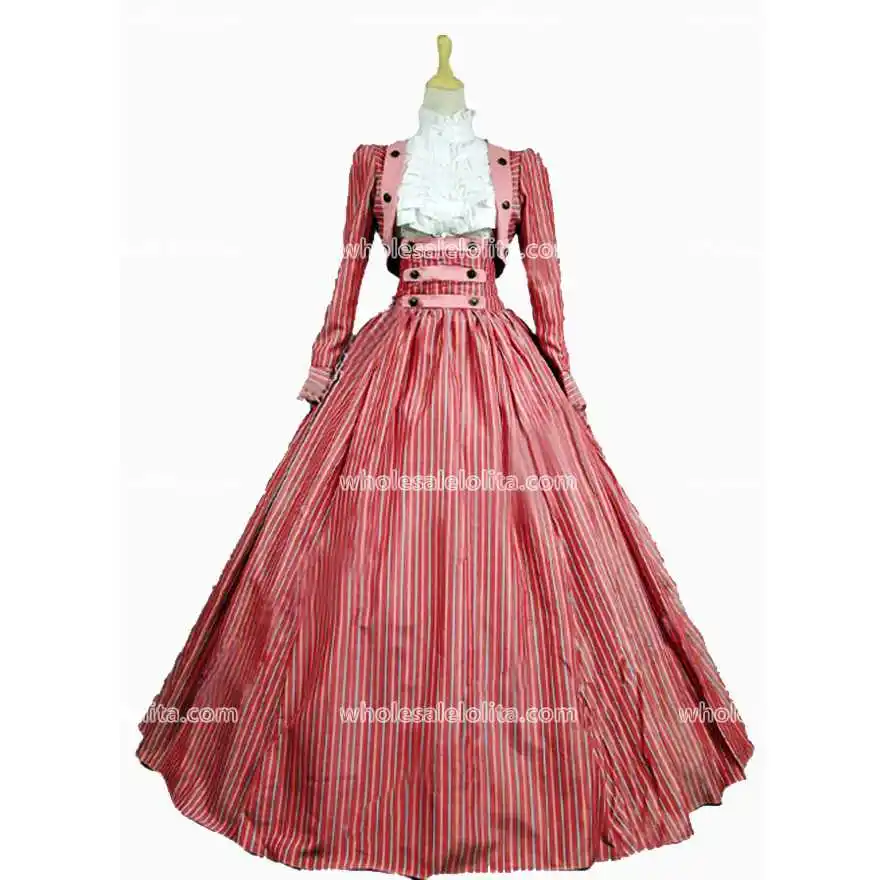 Top prodejní sekundy zabíjení tří kusů Vertikální pruhy občanské války Viktoriánské šaty reenactment šaty kostým