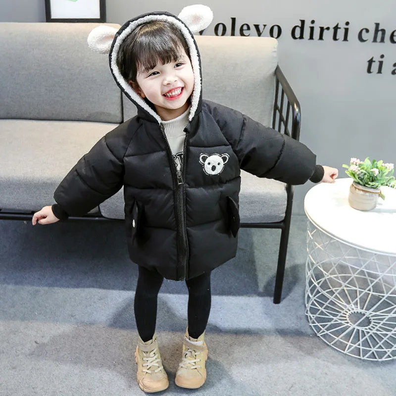 

New Arrivals 2019 Winter Down Parka Cotton Padded Coat For 2-6 Age Kids Girls Cute Little Bear Outerwear Warm Snow Coats