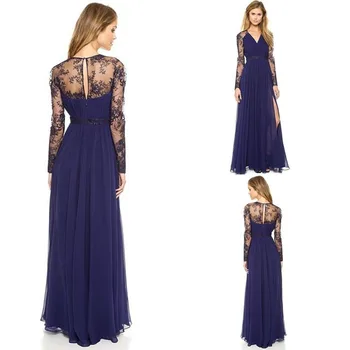 

Nave blue lace Women Long Chiffon Formal Party Bridesmaid Wedding