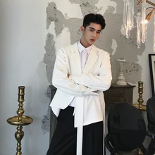 MIXCUBIC Лето Британский Стиль Уникальный шифон кружевной костюм мужчины длинный отрезок случайные свободные Асимметричный костюм для мужчин M-XXL