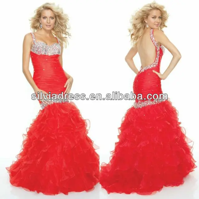 Red Mermaid Style Organza Dress