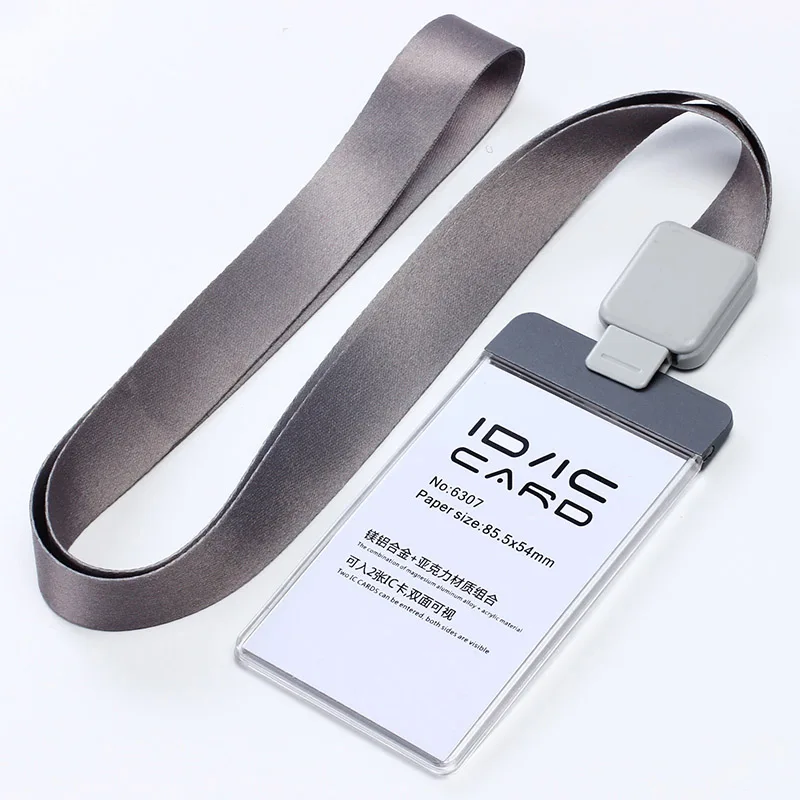 Acrylic Clear Access Card ID IC Card Badge Holder Work Card with Polyester Lanyard,Factory Price, LOGO Custom Lanyard - Цвет: V grey set