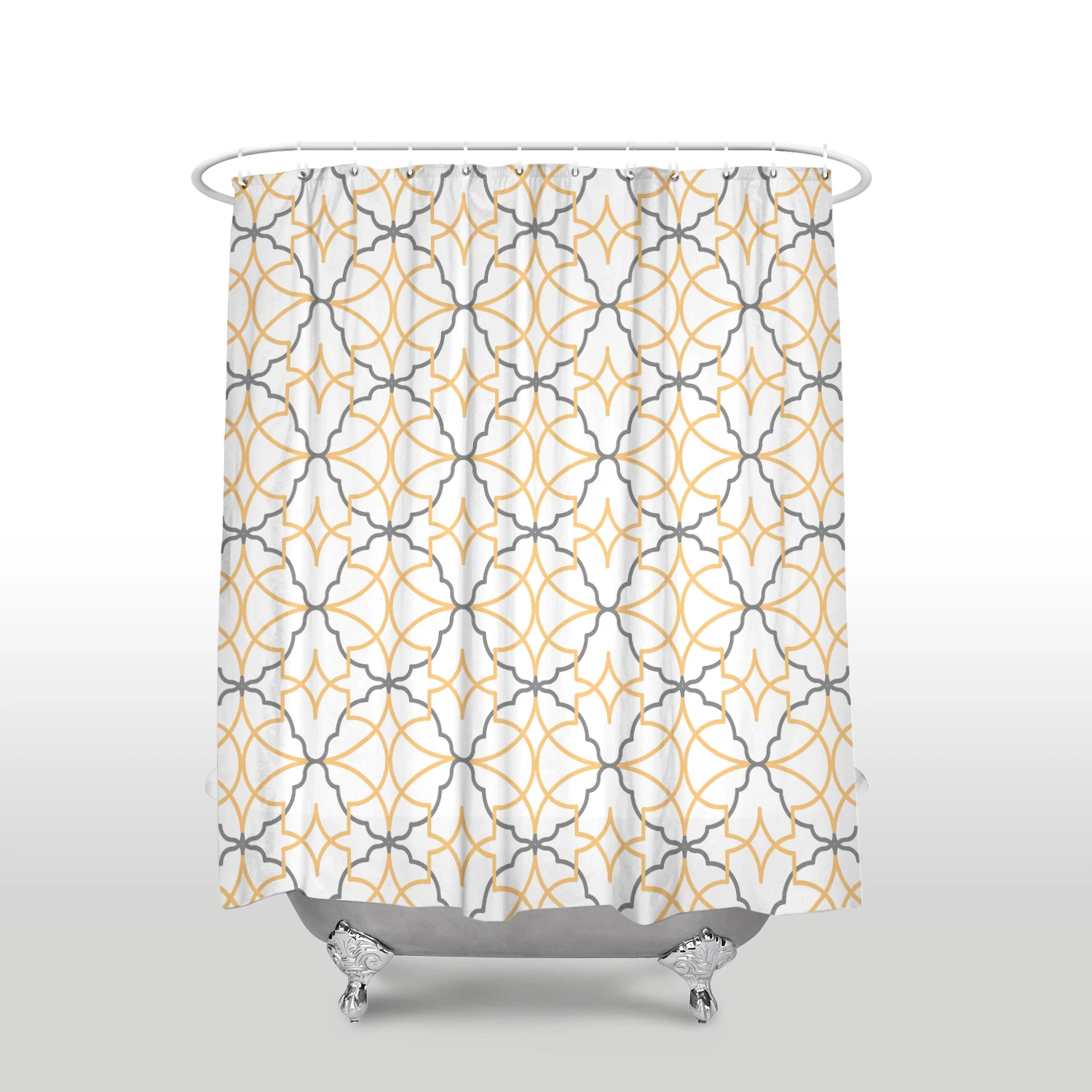 

Waterproof Geo Pattern Geometric Line Shower Curtain with Hooks Polyester Fabric Yellow Gray Bathroom Curtains for Home Decor