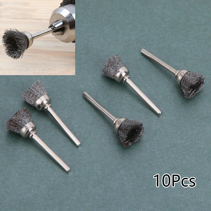 10 Pcs Mini WWire brush tool polishing wheel brush mini bristles welding metal surface pretreatment, grinding 3x13mm