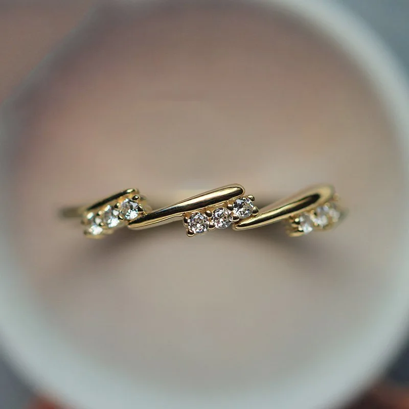 

Multiple Rows of Zircon Rings For Women Light Yellow Gold Color Engagement Ring Fashion Jewelry KAR394