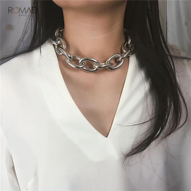 

Romad Retro Punk Metal Chain Necklace Simple Geometric Choker Necklace For Women Silver Jewelry