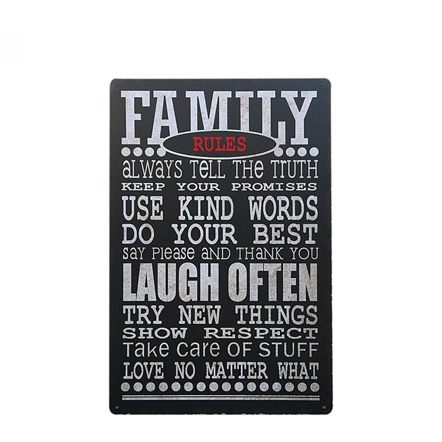 

Hot FAMILY RULES Metal Tin Sign Coffee Pub Gallery Poster Vintage Plaque Wall Cafe Decor Plate Retro Metal Art Poster