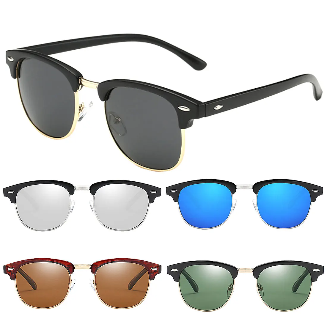 

Hight Quality Metal Half-rimless Sunglasses Fashion Eyewear Gradient Lens Super Light Glasses