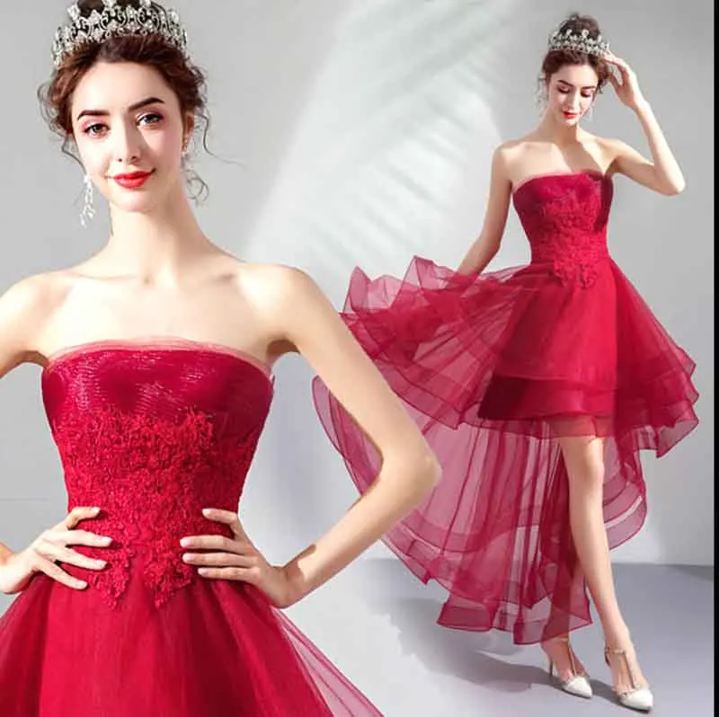 

Red Front Short Back Long Evening Dinner Dress Multi-layer Strapless Deluxe Party Dress Red Carpet For Women Large Size 3XL 4XL