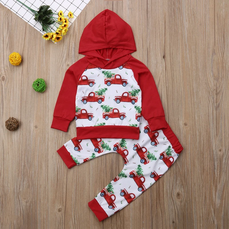 FOCUSNORM/Рождественский комплект для маленьких мальчиков и девочек; Одежда для младенцев; топы с капюшоном и длинными рукавами; штаны; Одежда для новорожденных; спортивный костюм